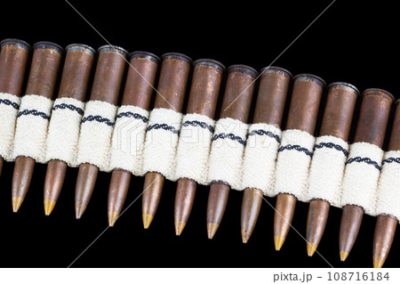 Retro vintage canvas ammo belt with cartridges 108716184