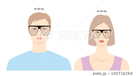 XL Flat Top frame glasses on women and men flat character fashion accessory illustration. Sunglass front view unisex 108716268