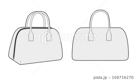 Bowling Tote silhouette bag. Fashion accessory technical illustration. Vector satchel front 3-4 view for Men, women 108716270