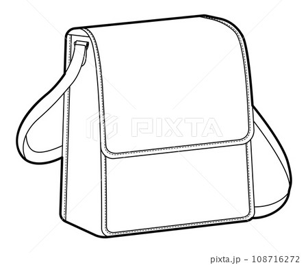 North-South Cross-Body Bag silhouette. Fashion accessory technical illustration. Vector satchel front 3-4 view for Men 108716272