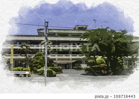 水彩画風 新見市役所 本庁舎 岡山県新見市 水彩画風 新見市役所 本庁舎 岡山県新見市 108716443