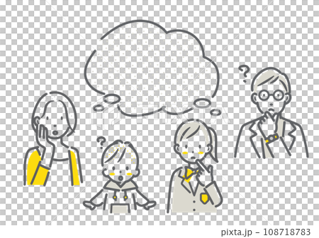 Thinking middle-generation family of four - simple and stylish line drawing illustration 108718783