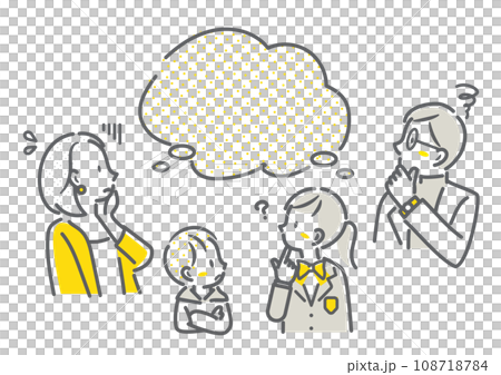 A troubled middle-generation family of four - simple and stylish line drawing illustration 108718784