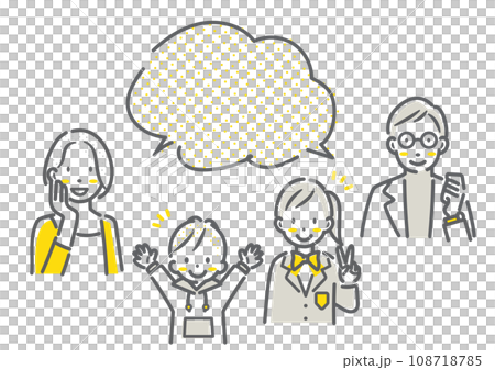 A smiling middle-aged family of four - simple and stylish line drawing illustration 108718785