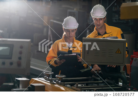 Professional quality control inspector conduct safety inspection. Exemplifying 108720577