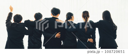 Panoramic banner back view of office worker team standing in line. Shrewd Panoramic banner back view of office worker team standing in line. Shrewd 108720651