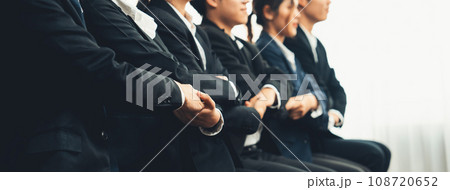 Business team sitting in line together symbolize business partnership. Shrewd Business team sitting in line together symbolize business partnership. Shrewd 108720652