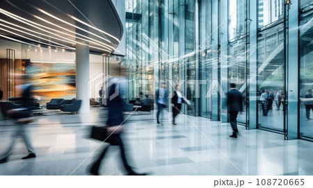 People rushing in office lobby with motion blur 108720665