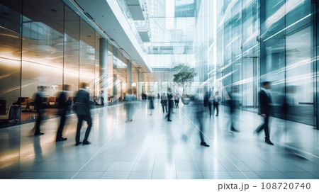 People rushing in office lobby with motion blur 108720740