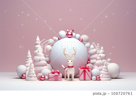 Cute christmas trees 3D cartoon style and merry christmas decorations comeliness Cute christmas trees 3D cartoon style and merry christmas decorations comeliness 108720761