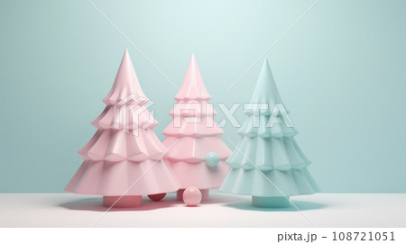 Cute christmas trees 3D style with merry christmas decorations comeliness 108721051