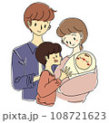 若い夫婦と子供と赤ちゃんの家族手描きイラスト 108721623
