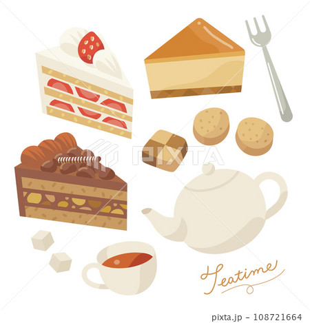 ケーキとティータイムのイラスト 108721664