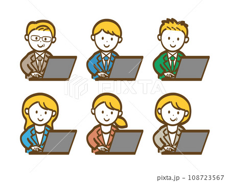 パソコン操作をするビジネスマンのイラストセット 108723567