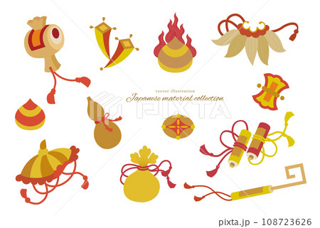 日本の伝統模様の宝尽くしの文様セット 日本の伝統模様の宝尽くしの文様セット 108723626
