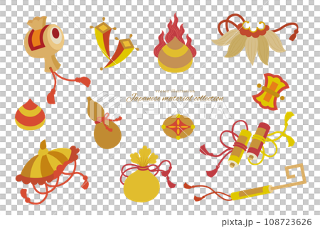 日本の伝統模様の宝尽くしの文様セット 日本の伝統模様の宝尽くしの文様セット 108723626