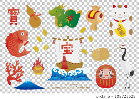 Illustration material set of figurines and lucky charms for the Year of the Dragon 108723629