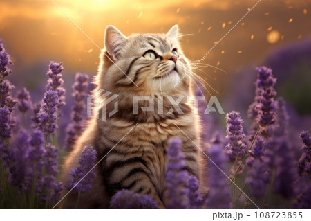 Close-up of cute cat gazing at something with beautiful bokeh background, Generative AI 108723855
