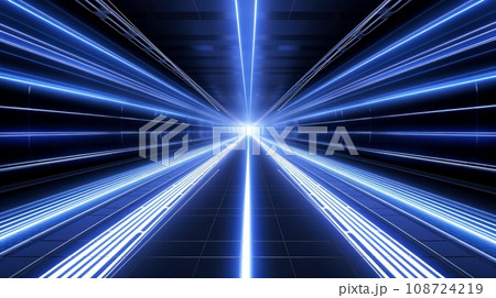 Abstract futuristic neon glowing lamps in dark corridor, Technology background, Generative AI 108724219