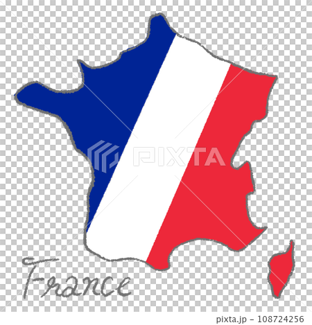 Map of France flag pattern, hand-drawn stylish illustration with colored pencil texture 108724256