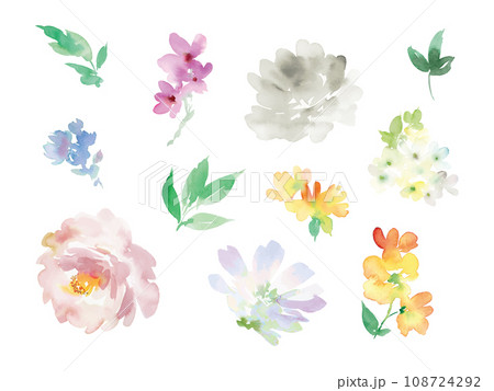水彩で描いた草花の背景用イラスト素材セット 108724292