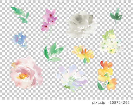 Illustration material set for background of flowers drawn in watercolor 108724292
