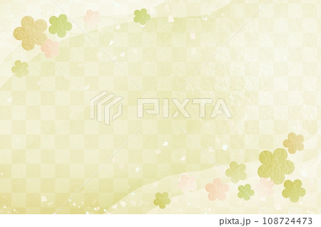 和風グリーンの市松模様と梅の花の背景 年賀状 新年 和風グリーンの市松模様と梅の花の背景 年賀状 新年 108724473