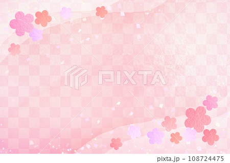 和風ピンクの市松模様と梅の花の背景 年賀状 ひな祭り 108724475