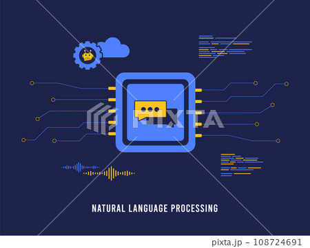 Cognitive Computing with NLP Technology concept. AI development in Natural Language Processing. Vector Illustration of Artificial Intelligence for communication, learning and speech analysis 108724691