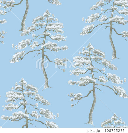 Beautiful seamless pattern with hand drawn forest trees. Stock illustration. 108725275