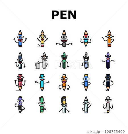 pen character pencil school icons set vector pen character pencil school icons set vector 108725400