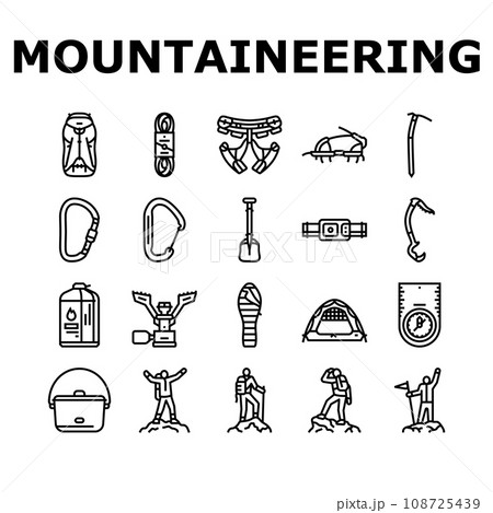 mountain adventure mountaineering icons set vector 108725439