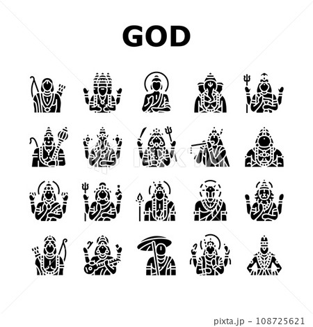 god indian hindu lord krishna icons set vector 108725621