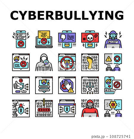 cyberbullying cyber online icons set vector 108725741