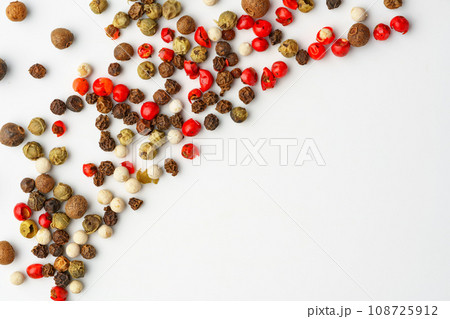 Mix of peppercorns isolated on white background 108725912