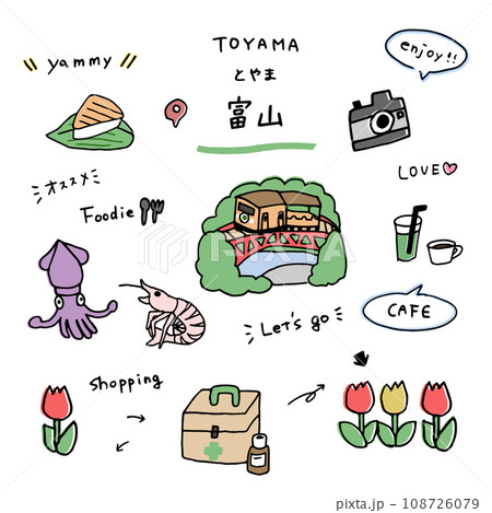 富山の手描きのアイコンセット 108726079