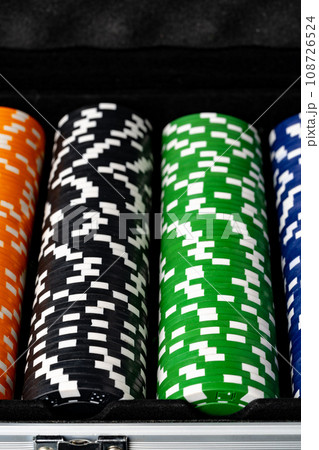 Poker game case on black background close up Poker game case on black background close up 108726524