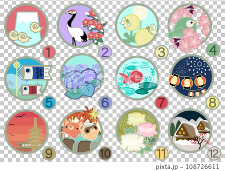 Four seasons illustration set 12 months 108726611