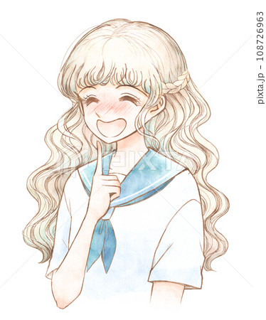 懐かしい少女漫画の表現で照れる女の子のイラスト 108726963