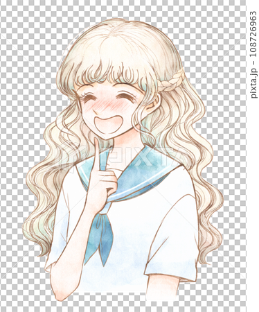 懐かしい少女漫画の表現で照れる女の子のイラスト 108726963