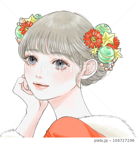 赤いサンタ衣装を着たクリスマスアレンジヘアの女の子 赤いサンタ衣装を着たクリスマスアレンジヘアの女の子 108727296