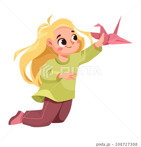 Creative Girl on the Floor with Origami Folded Paper Engaged in Workshop Activity Vector Illustration Creative Girl on the Floor with Origami Folded Paper Engaged in Workshop Activity Vector Illustration 108727308