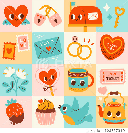 Happy Valentines day geometric pattern for greeting cards, posters, wrapping, pack paper. Modern love design  108727310