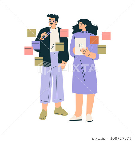 Business Concept with Man and Woman Character at Task Board Vector Illustration Business Concept with Man and Woman Character at Task Board Vector Illustration 108727379