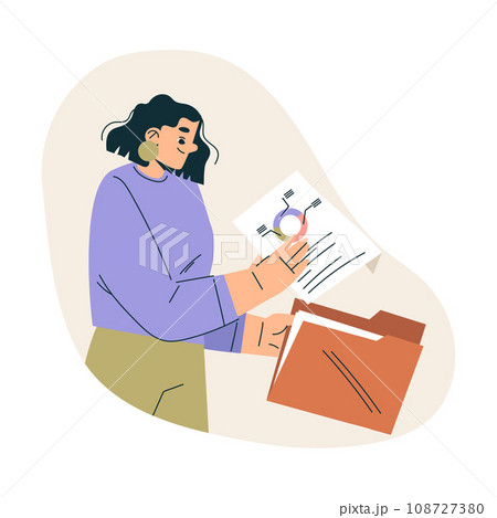 Business Concept with Woman Character Put Document in Digital Folder Vector Illustration Business Concept with Woman Character Put Document in Digital Folder Vector Illustration 108727380
