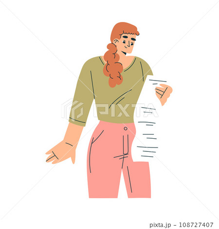 Business Concept with Woman Character Hold Document Paper Vector Illustration 108727407