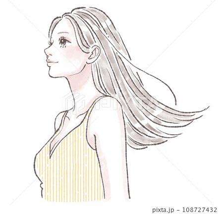 美髪/美肌/キューティクル/ヘアケア/ロングヘア/髪をなびかせる女性のイラスト素材 美髪/美肌/キューティクル/ヘアケア/ロングヘア/髪をなびかせる女性のイラスト素材 108727432