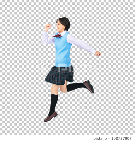 PNG制服跳躍剪影背景女學生透明 108727907