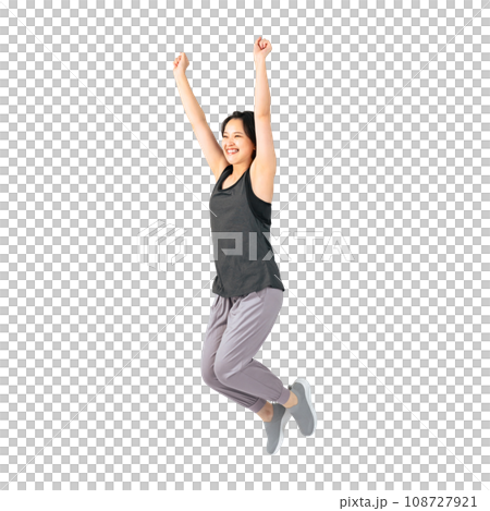 Woman wearing sportswear jumping, cutout background transparent PNG 108727921