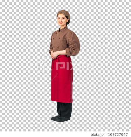 調理服を着た女性　調理師　飲食店店員　切り抜き背景透過PNG 108727947